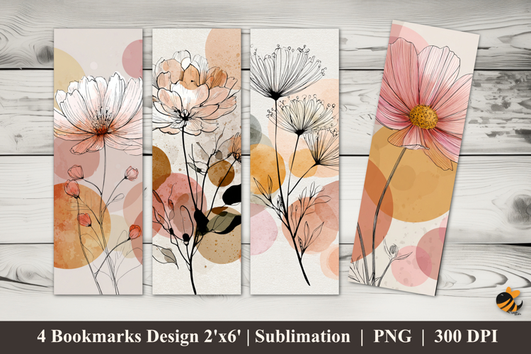 Hand Drawn Flowers Bookmarks Sublimation Design