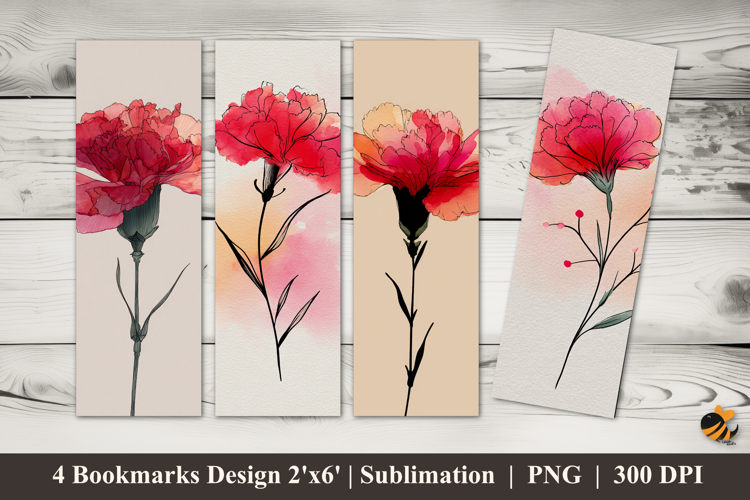 Carnation Flower Bookmarks Sublimation Design