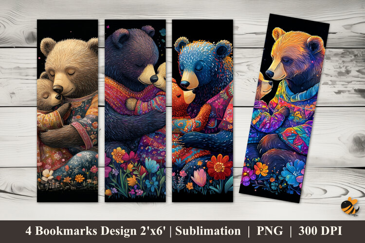 Bear's Affection Bookmarks Sublimation Design example image 1