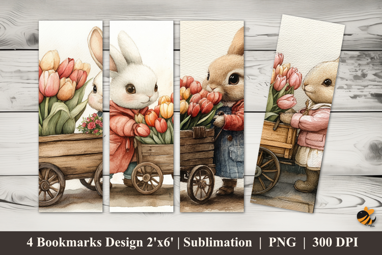Flower Seller Bunny Bookmarks Sublimation Design