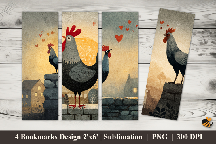 Rooster Crowing Bookmarks Sublimation Design