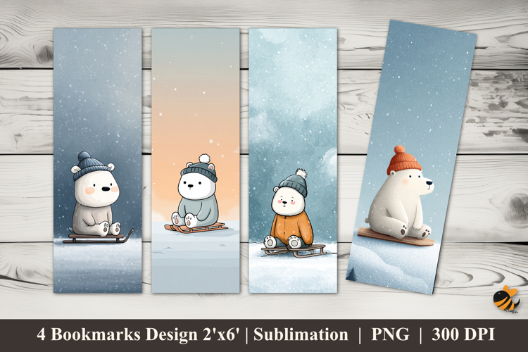 Winter Baby Bear Bookmarks Sublimation Design