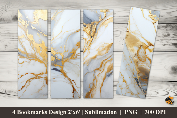 Gold Fiber Marble Bookmarks Sublimation Design