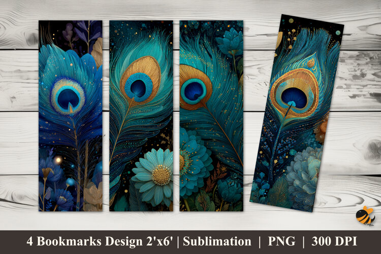 Peacock Flower Bookmarks Sublimation Design example image 1