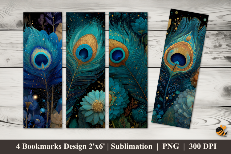 Peacock Flower Bookmarks Sublimation Design
