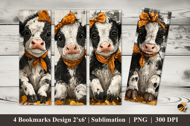 Beautiful Cow Autumn Bookmarks Sublimation Design example image 1