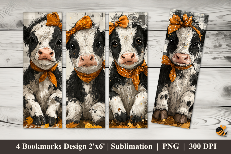 Beautiful Cow Autumn Bookmarks Sublimation Design