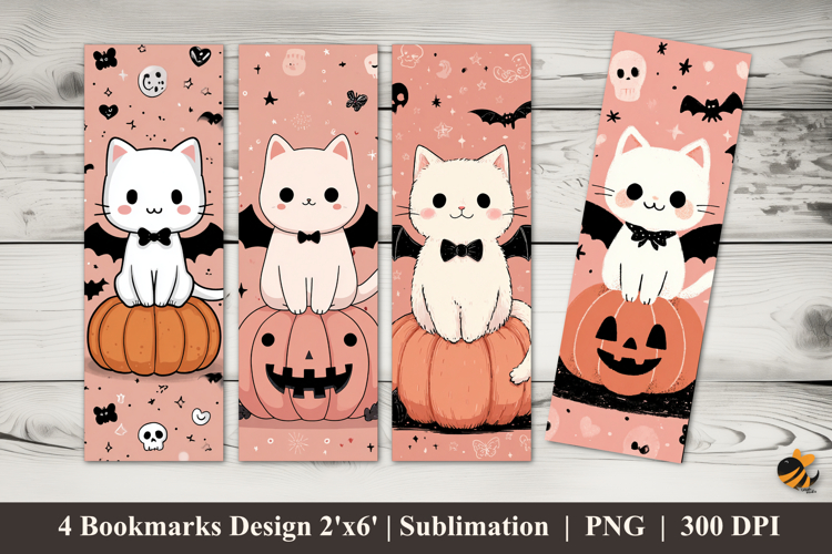 Scary Cat Pumpkin Bookmarks Sublimation Design
