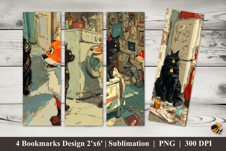 Wolf and Cat Bookmarks Sublimation Design