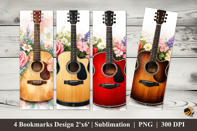 Flower Guitar Bookmarks Sublimation Design