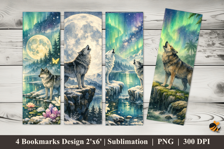 Tropical Aurora Wolf Bookmarks Sublimation Design