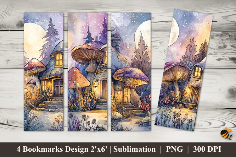 Mushroom House Bookmarks Sublimation Design example image 1