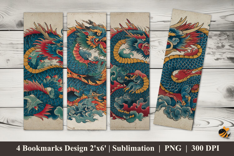 Dragon Artwork Bookmarks Sublimation Design example image 1