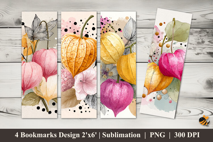 Lantern Flower Bookmarks Sublimation Design example image 1