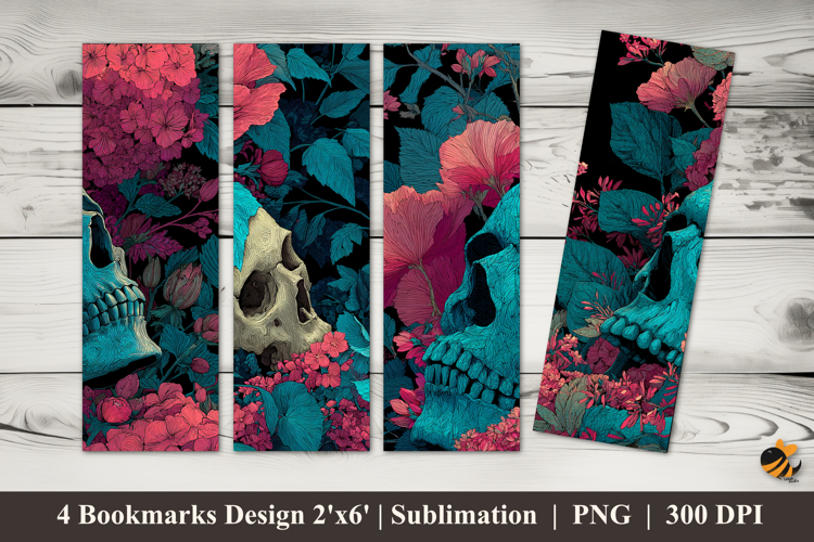 Flower Skull Art Bookmarks Sublimation Design