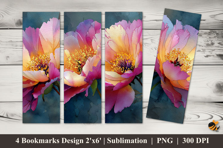 Pink Peony Flowers Bookmarks Sublimation Design