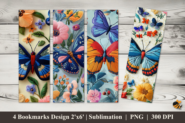 Colorful Butterflies Bookmarks Sublimation Design example image 1