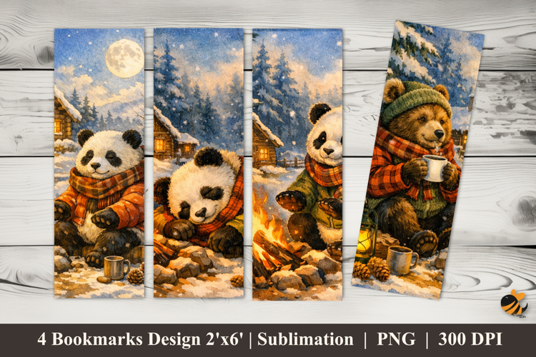 Winter Panda Bookmarks Sublimation Design
