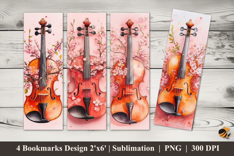 Flower Violin Bookmarks Sublimation Design