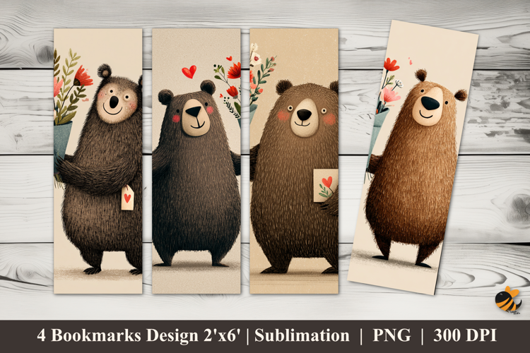 Romantic Bear Bookmarks Sublimation Design