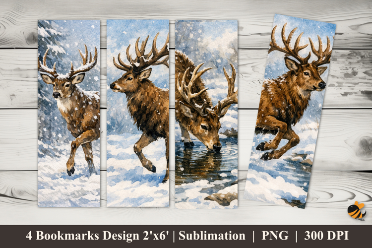 Winter Horned Deer Bookmarks Sublimation Design