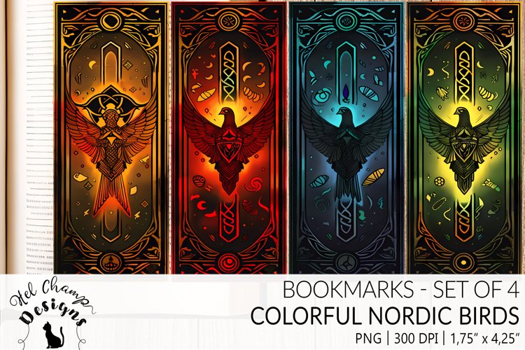 Bookmarks set colorful bird eagle nordic style art sublimation