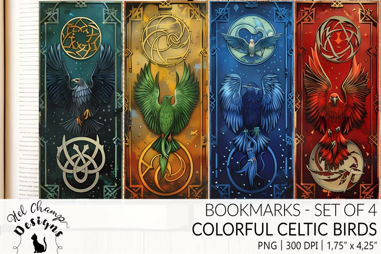 Colorful celtic birds bookmarks sublimation