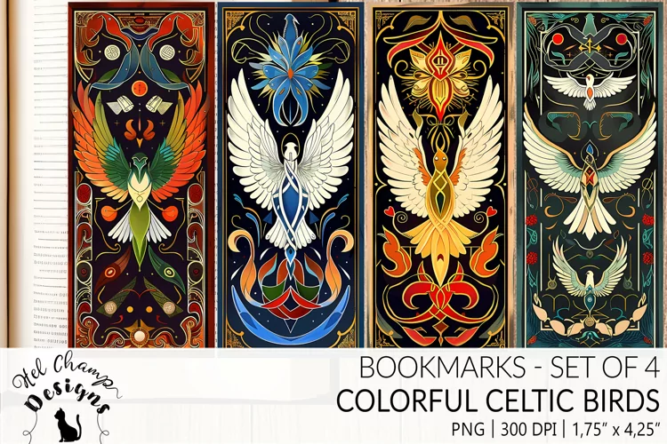 Colorful celtic birds bookmarks sublimation