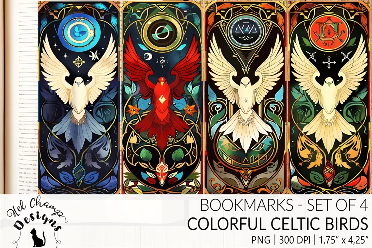 Colorful celtic birds bookmarks sublimation
