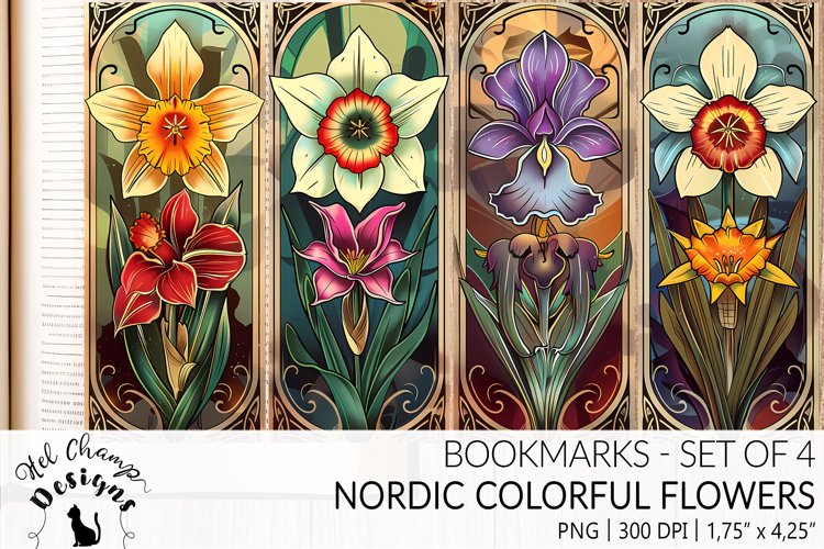 Bookmarks set sublimation nordic art colorful orchids flowers nature