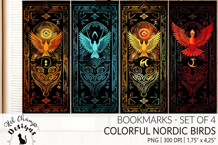 Colorful nordic birds bookmarks sublimation