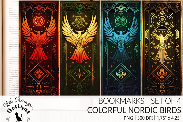 Bookmarks set sublimation nordic bords phoenix colorful bright colors