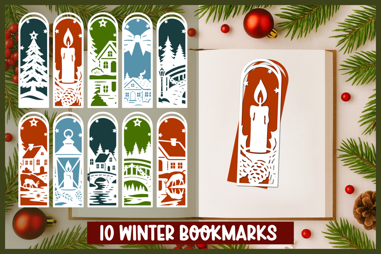 10 Christmas Bookmark Paper cut SVG, Layered paper cut