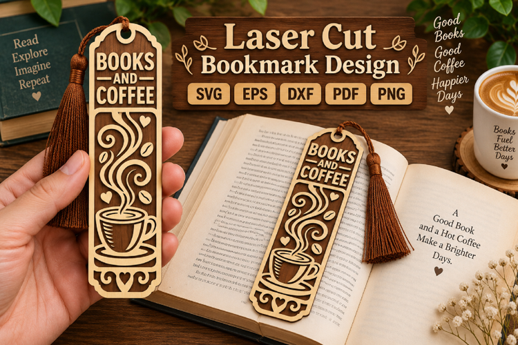 Books And Coffee Bookmark SVG File, Reading Lover Design