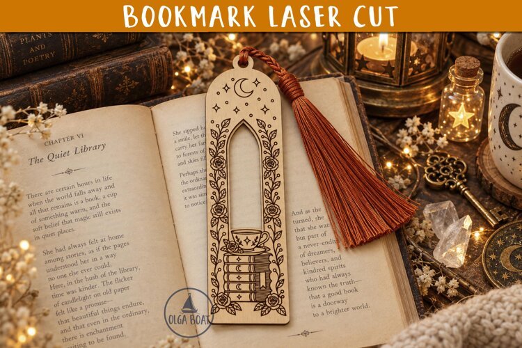 Books and Coffee Bookmark SVG Laser cut design