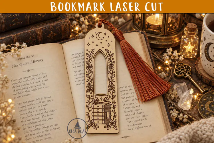 Books and Coffee Bookmark SVG Laser cut design