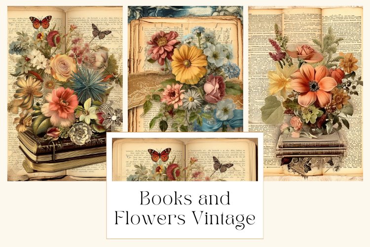Books and Flowers Vintage Junk Journal Page example image 1