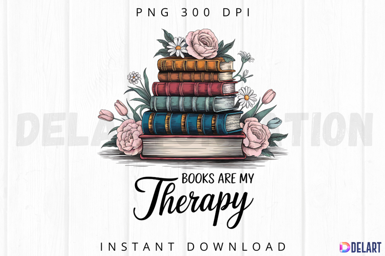 Books Are My Therapy Sublimation PNG example image 1