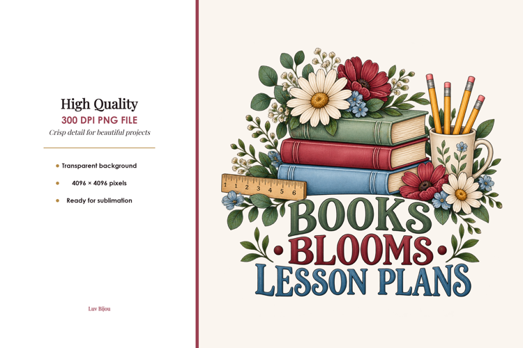 Books, Blooms Lesson Plans Teacher Sublimation PNG