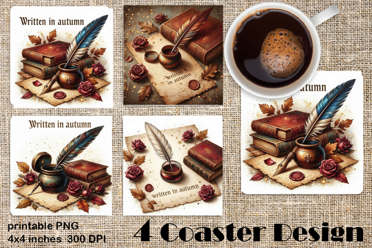 Autumn Antique Books Coaster PNG | Fantasy Pumpkin