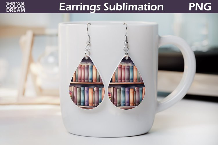 Book Teardrop Earrings | Earrings Sublimation example image 1