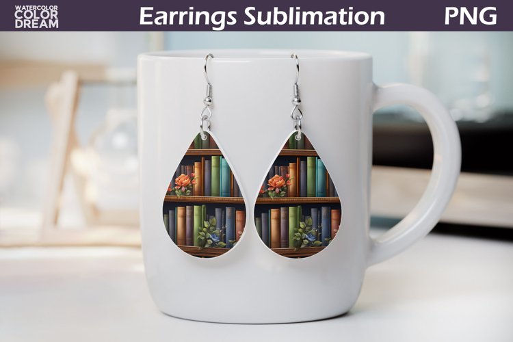 Book Teardrop Earrings | Earrings Sublimation example image 1