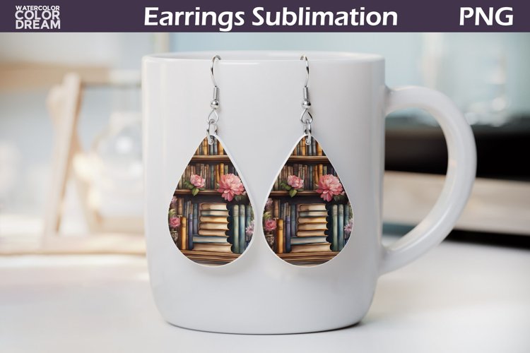 Book Teardrop Earrings | Earrings Sublimation example image 1
