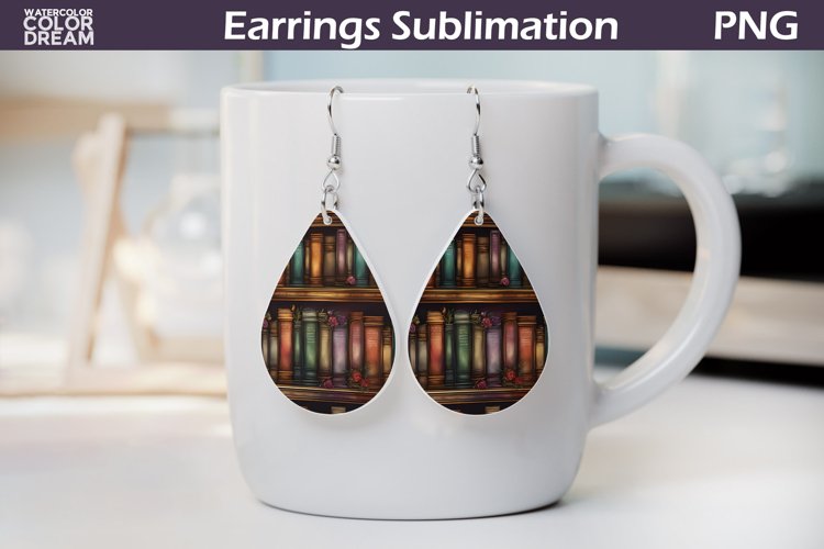 Book Teardrop Earrings | Earrings Sublimation example image 1