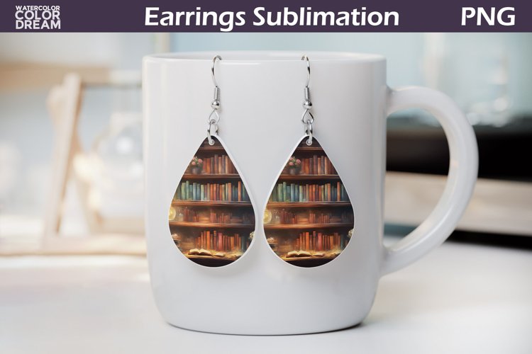 Book Teardrop Earrings | Earrings Sublimation example image 1
