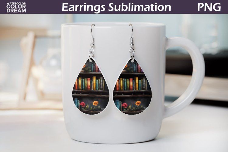 Book Teardrop Earrings | Earrings Sublimation example image 1