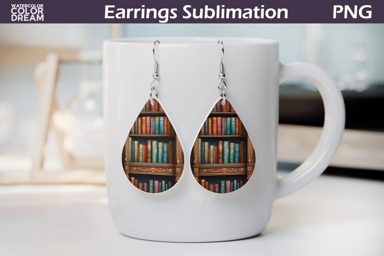 Book Teardrop Earrings | Earrings Sublimation example image 1