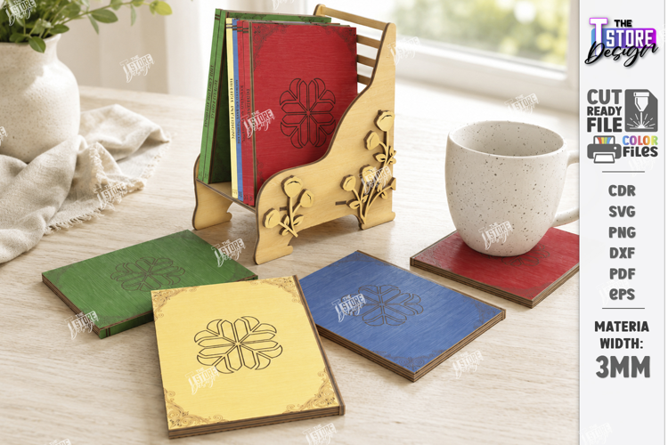 Books Home Decor Laser Cut | Coasters with Holder | CNC