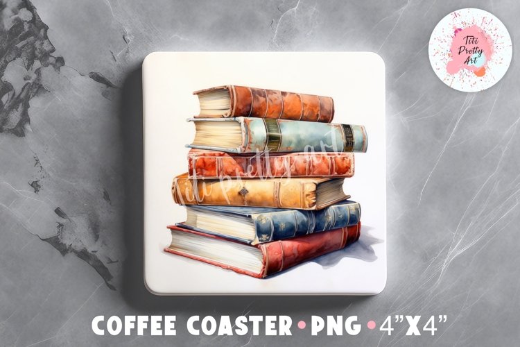 Book Square Coaster, Coffee Square Coaster Sublimation Png, Square Coaster Png