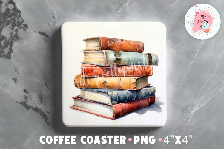 Books Square Coaster Sublimation Design Png, Books Png